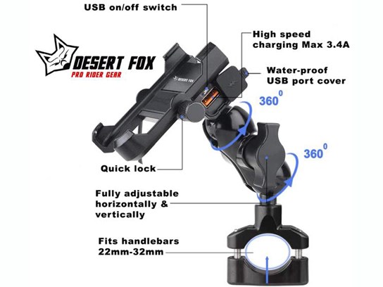 Desert Fox EzArm Mobile phone Holder (handlebar & mirror mount)