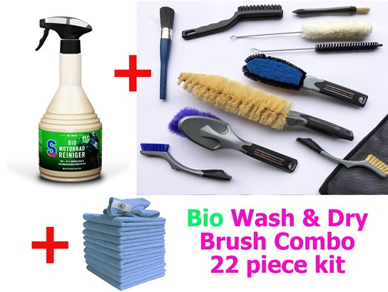 Nippy Normans wash & dry Brush Combo – 11 piece brush kit, Bio S100  Motorcycle Cleaner and Microsoft cloths
