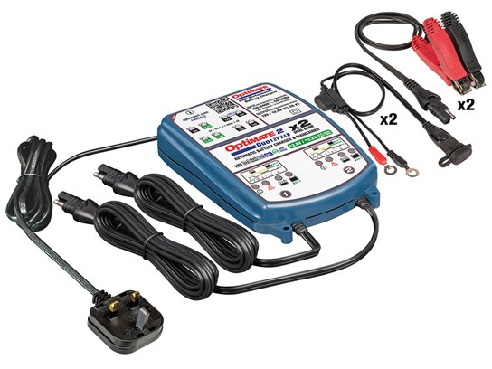 OptiMate Twin Channel automatic charger for lead acid or lithium batteries (charges 2 batteries at the same time)