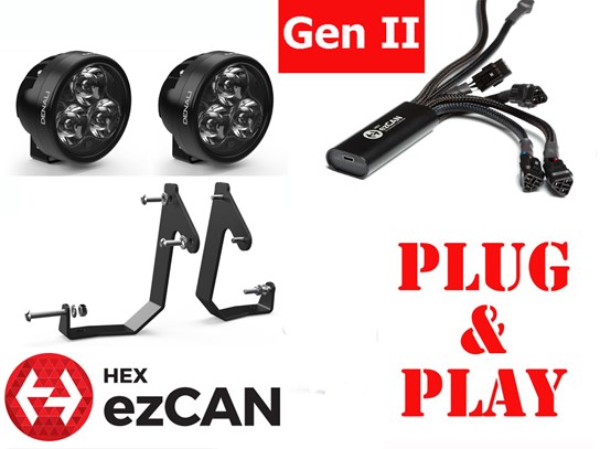 HEX ezCan and Spotlights with SPOTLIGHT BRACKET MOUNT D3 kit R1300GS