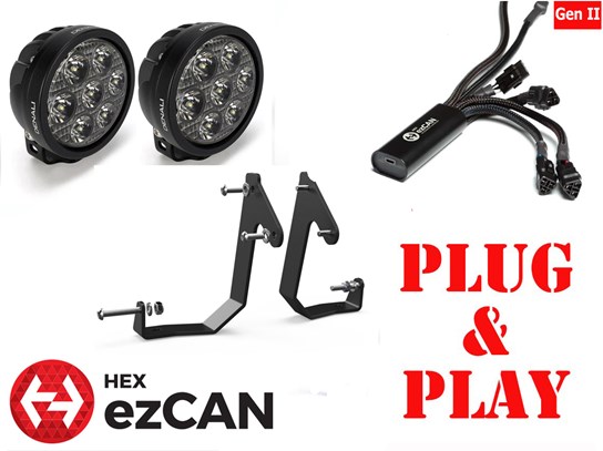 HEX ezCan and Spotlights with SPOTLIGHT BRACKET MOUNT D7 kit R1300GS