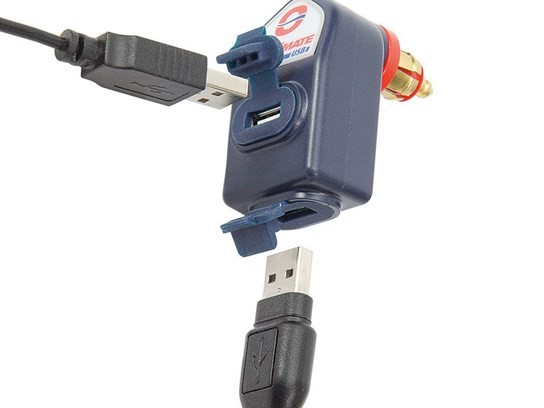 Optimate 90 degree DIN plug with 2 USB outlets